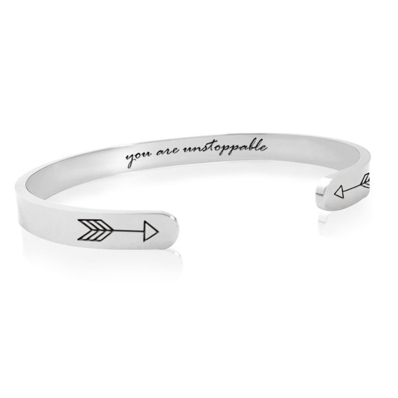 You are UNSTOPPABLE Inspirational Quote Bracelet STEEL SILVER COLOR - Picture 3 of 4